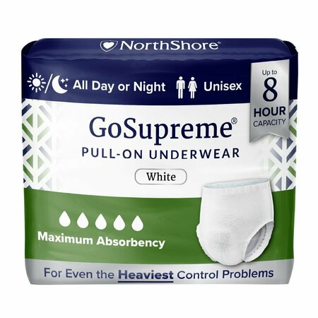 NORTHSHORE GoSupreme Pull-On Underwear, White, 3X-Large, 74"-90", 40PK 1365